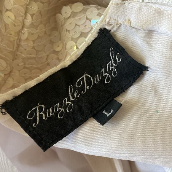 VINTAGE RAZZLE DAZZLE Sequin Tee Womens Sz Medium White Short Sleeve Glam - Picture 8 of 8